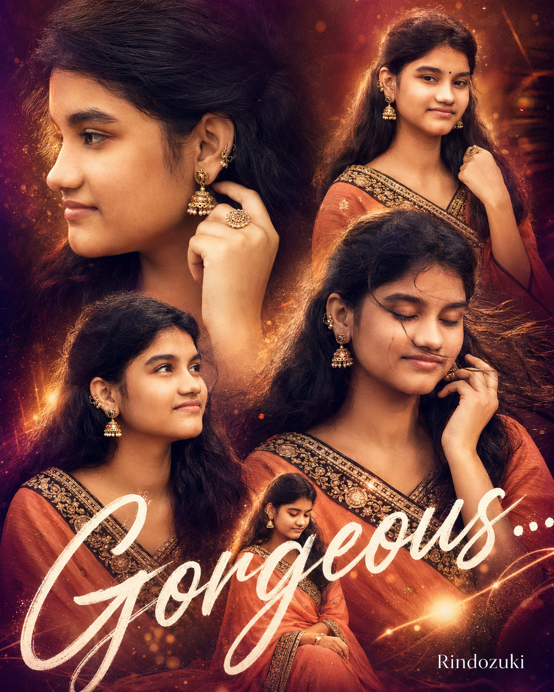 Cinematic Fashion Poster with warm sari glamour collage styling