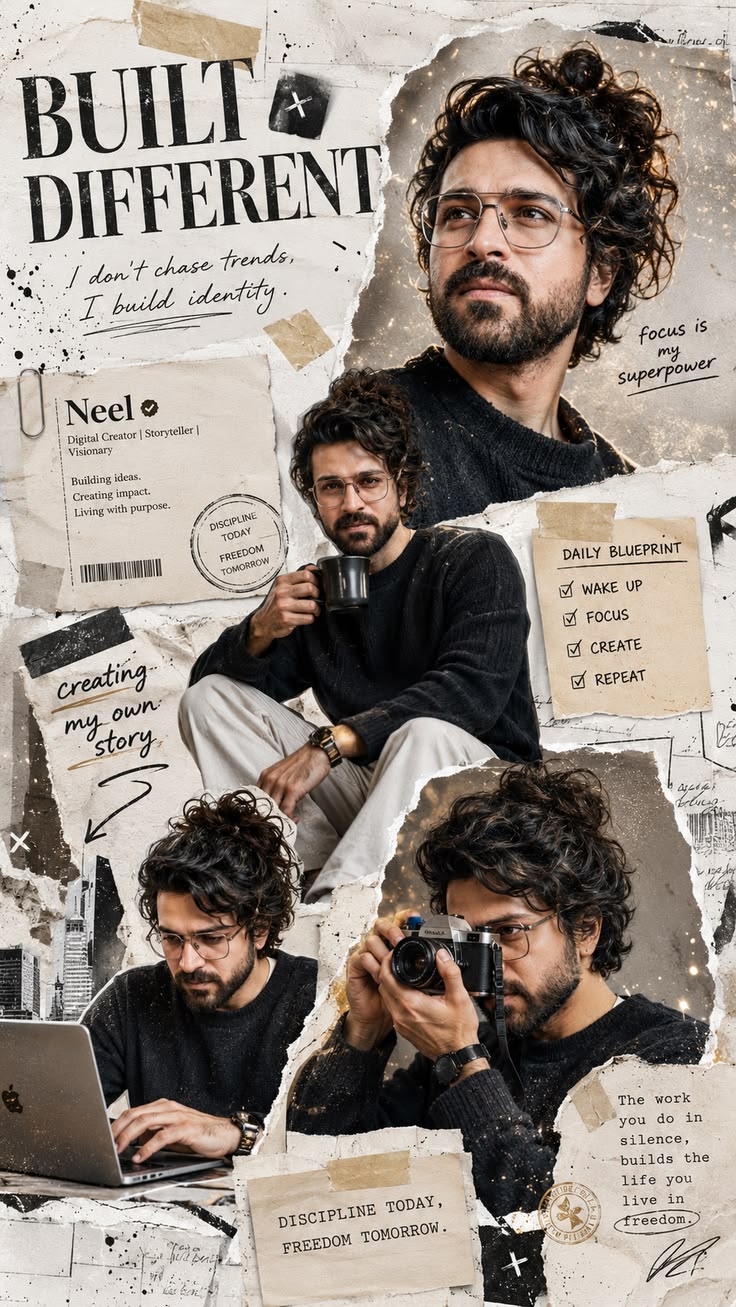 Creator Moodboard Prompt for a luxury torn-paper editorial collage poster