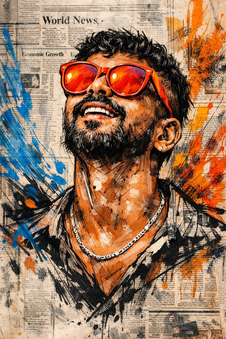 Urban Mixed Media Portrait AI Prompt with Newspaper Collage and Street Art Illustration