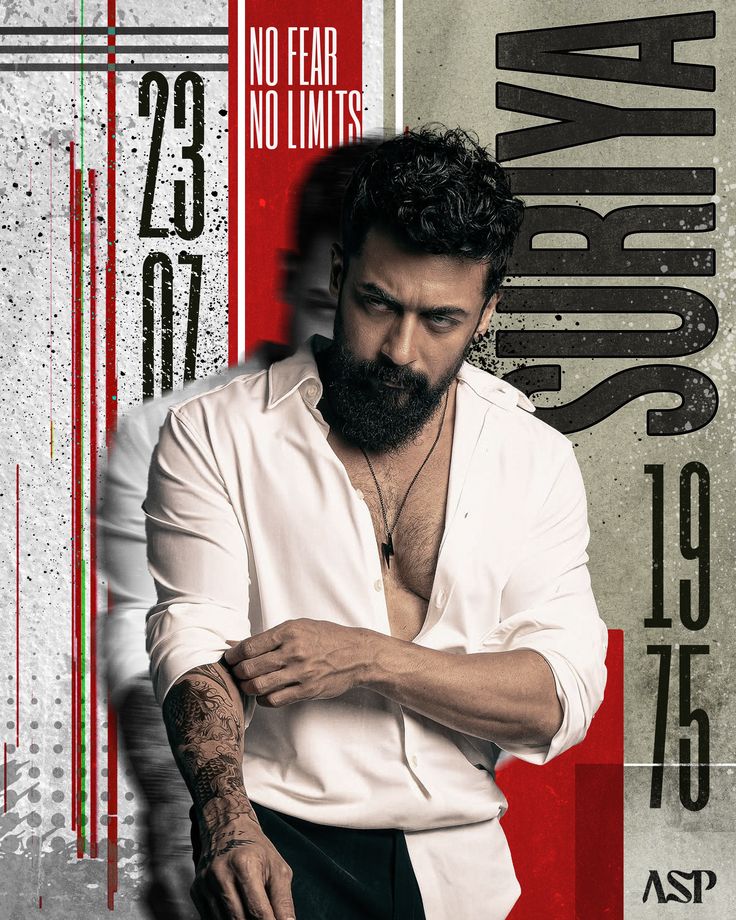 Grunge Character Poster Prompt for a bold male cinematic action poster with red typography and concrete texture