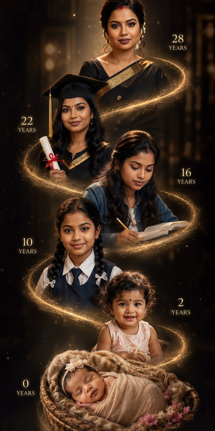 Life Journey Poster with cinematic age-progression timeline styling