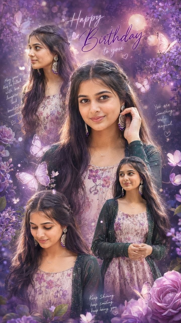 Birthday Fantasy Prompt for a magical purple floral birthday portrait collage