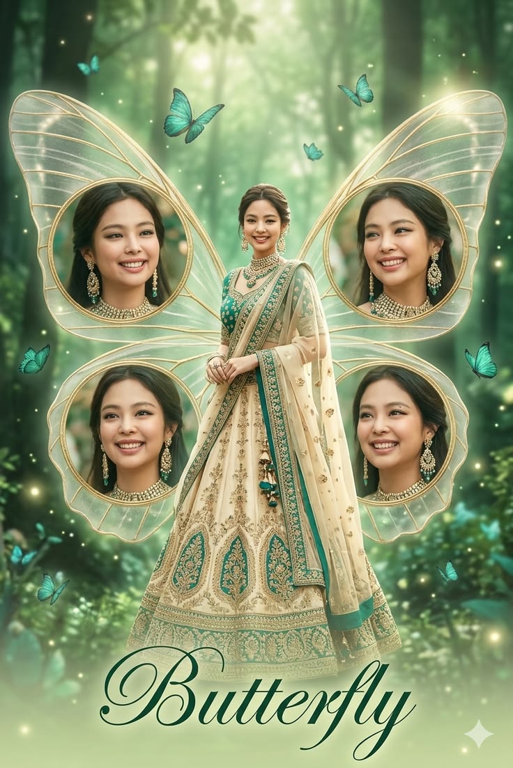 Fantasy Butterfly Poster featuring a cinematic forest collage with glowing wings and elegant fantasy styling