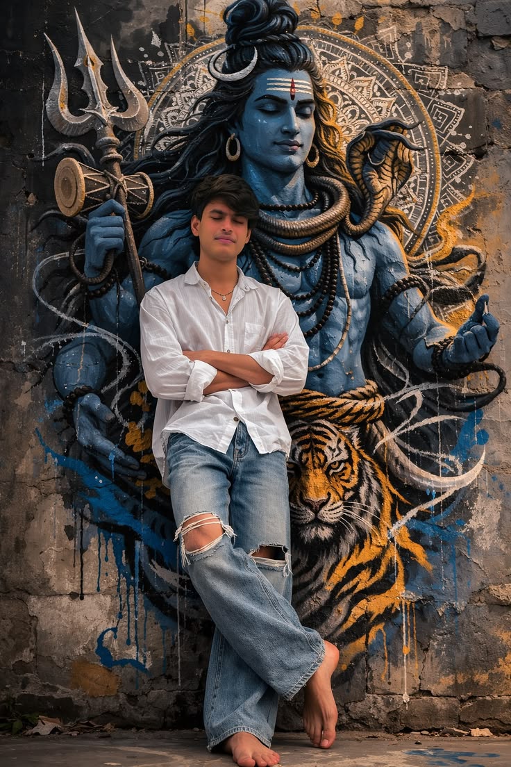 Lord Shiva Spiritual Mural Portrait AI Prompt with Cinematic Street Art Poster Design