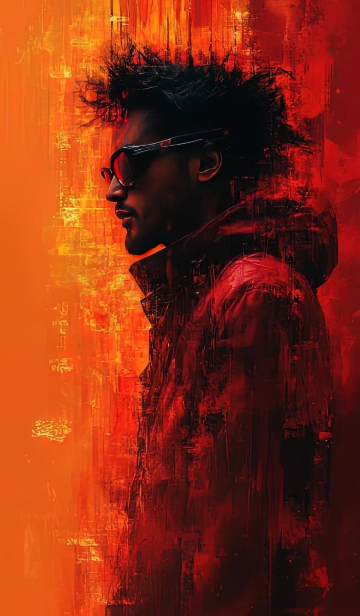 Cyberpunk Profile Poster Prompt for a red-orange futuristic side-profile character poster