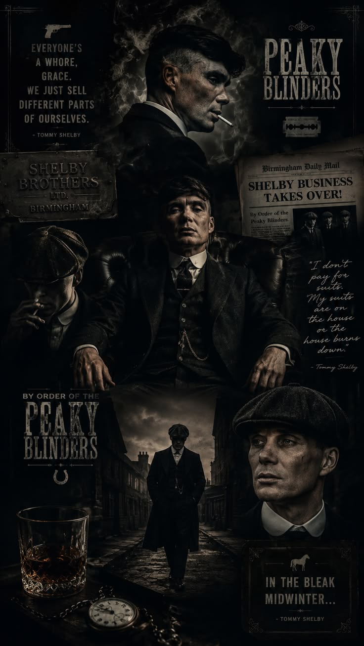 Gangster Noir Poster Prompt with dark vintage collage styling, smoky portraits, old newspaper textures, and gritty cinematic realism