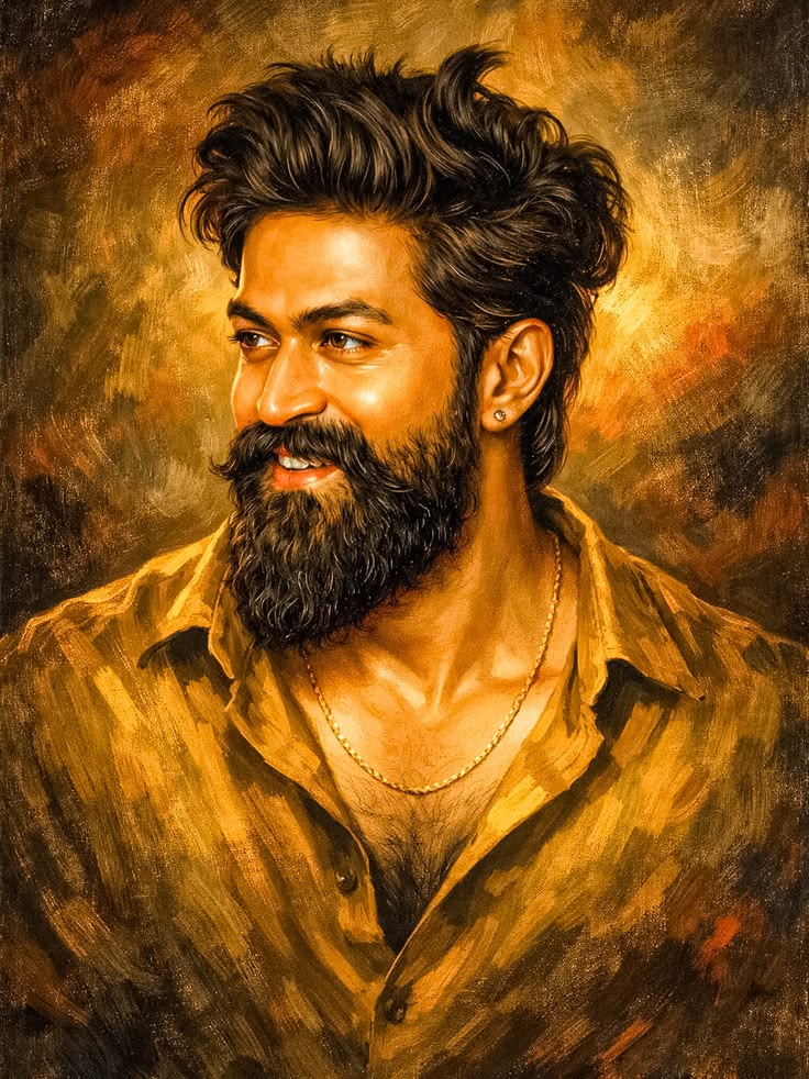Oil Painting Portrait Prompt for a luxury cinematic bearded man portrait artwork