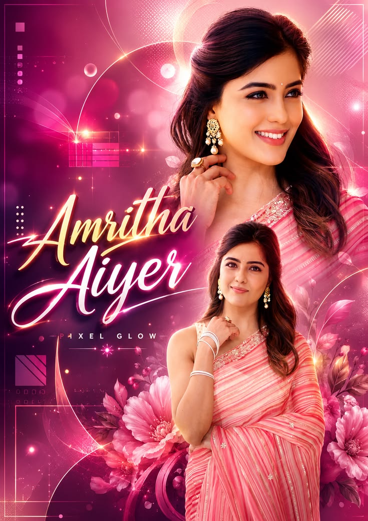 Luxury Celebrity Poster with glossy magenta floral glamour styling