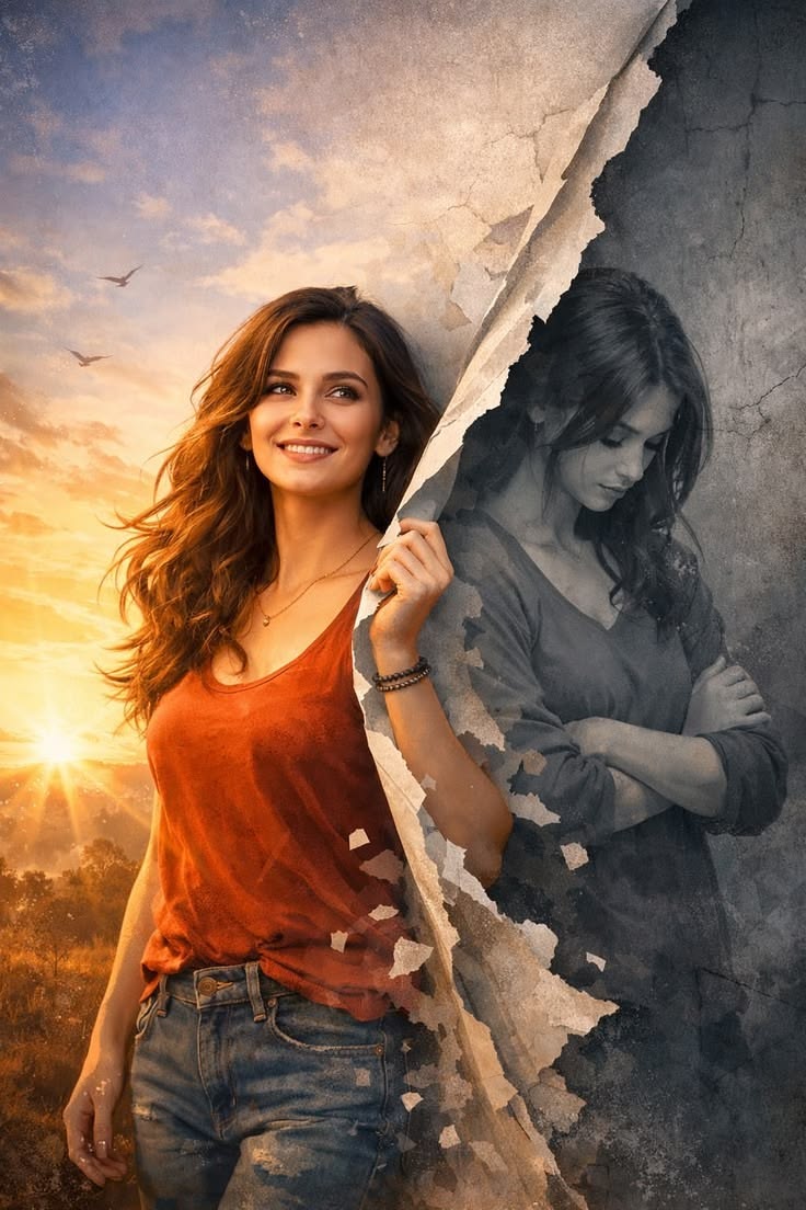 Emotional Portrait Prompt for a cinematic torn-paper dual portrait collage