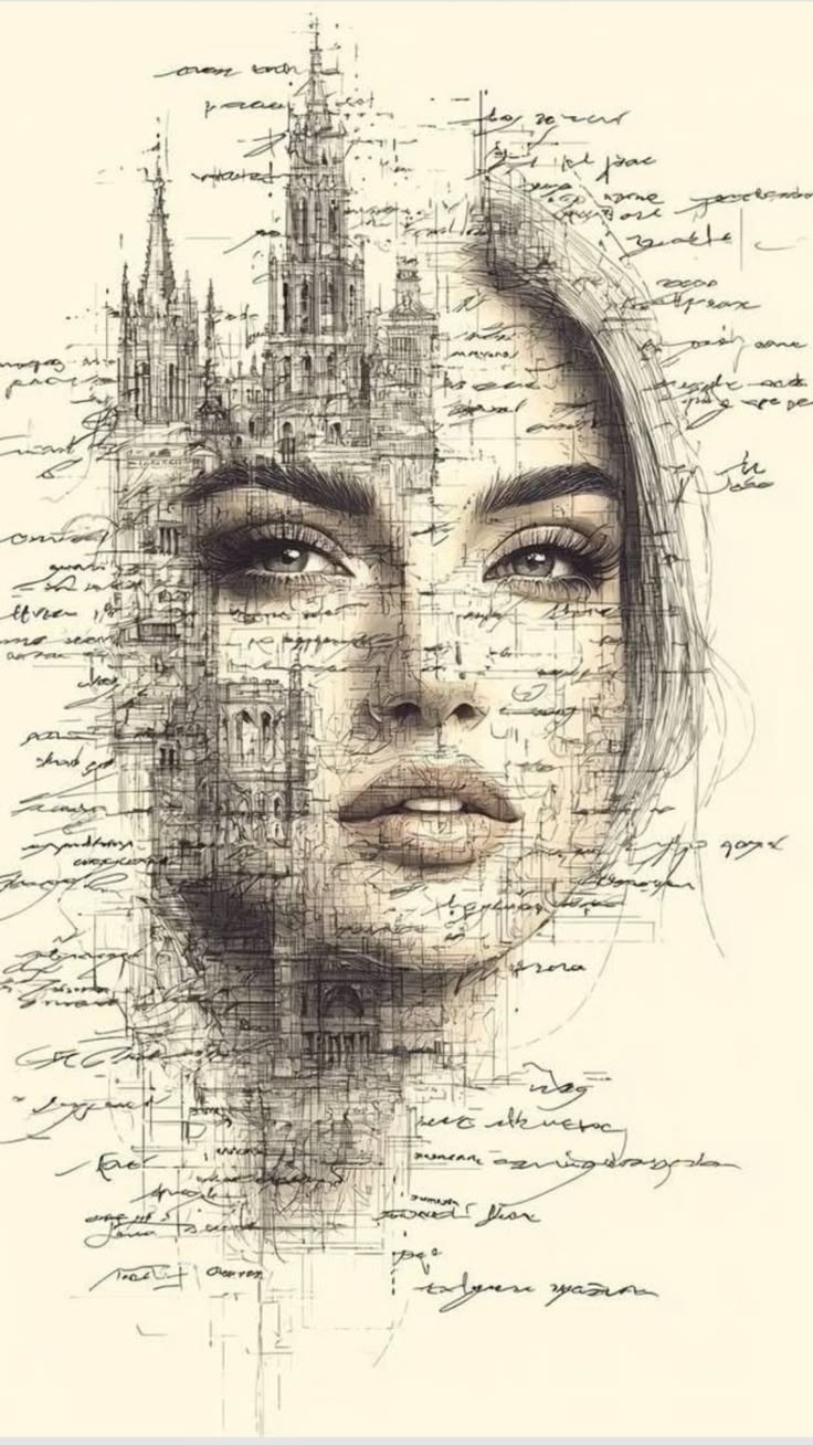 Architectural Portrait Prompt for a gothic cathedral sketch portrait concept