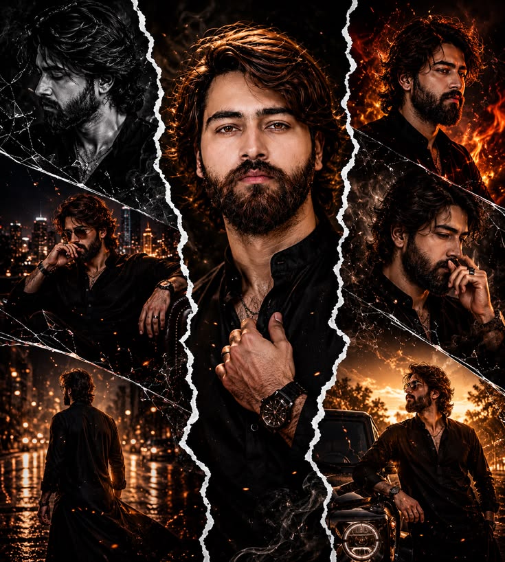 Grunge Collage Poster with dark masculine action collage styling