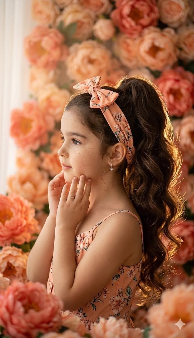 Floral Studio Portrait Prompt with peach roses and warm window light