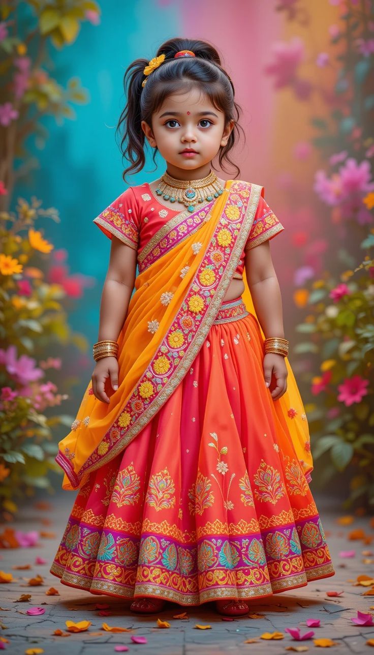 Royal Garden Portrait Prompt with festive lehenga styling and dreamy floral garden decor