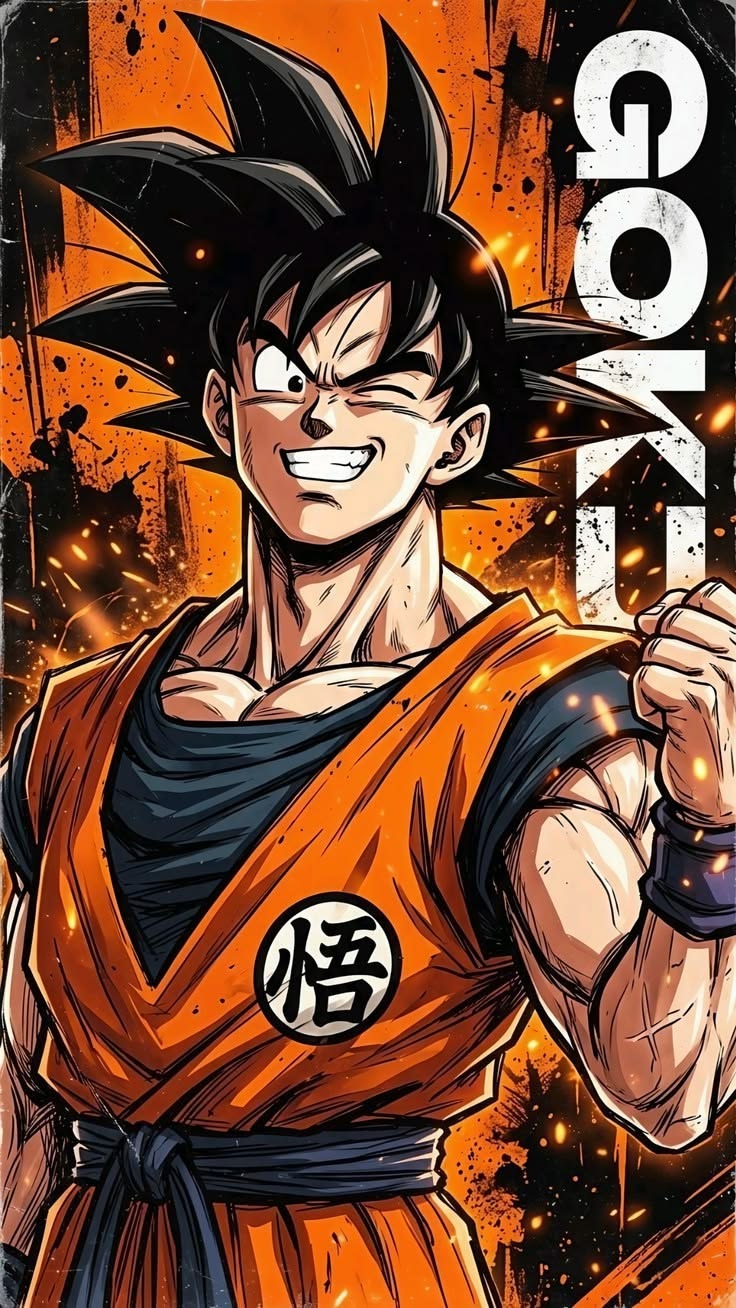 Shonen Anime Poster featuring a powerful martial arts hero with spiky hair and orange gi styling