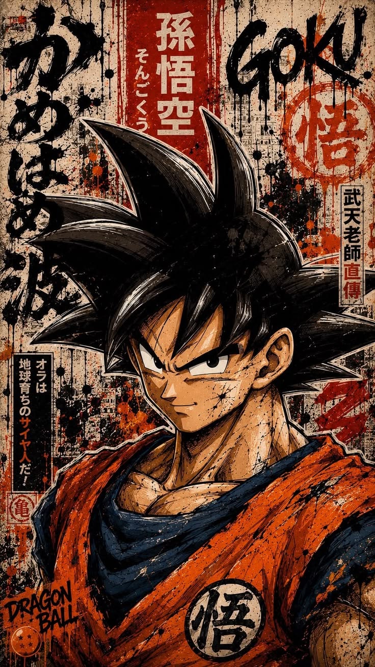 Gritty Shonen Poster featuring an intense anime fighter with orange gi and grunge battle styling