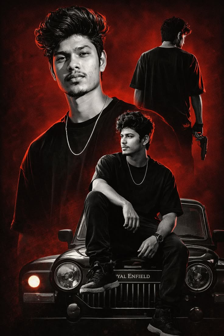 Attitude Poster Prompt for cinematic red grunge collage editing