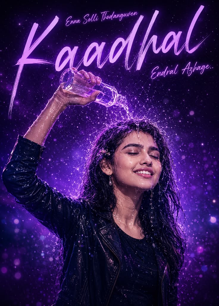 Neon Rain Poster with glowing purple rain and cinematic portrait styling