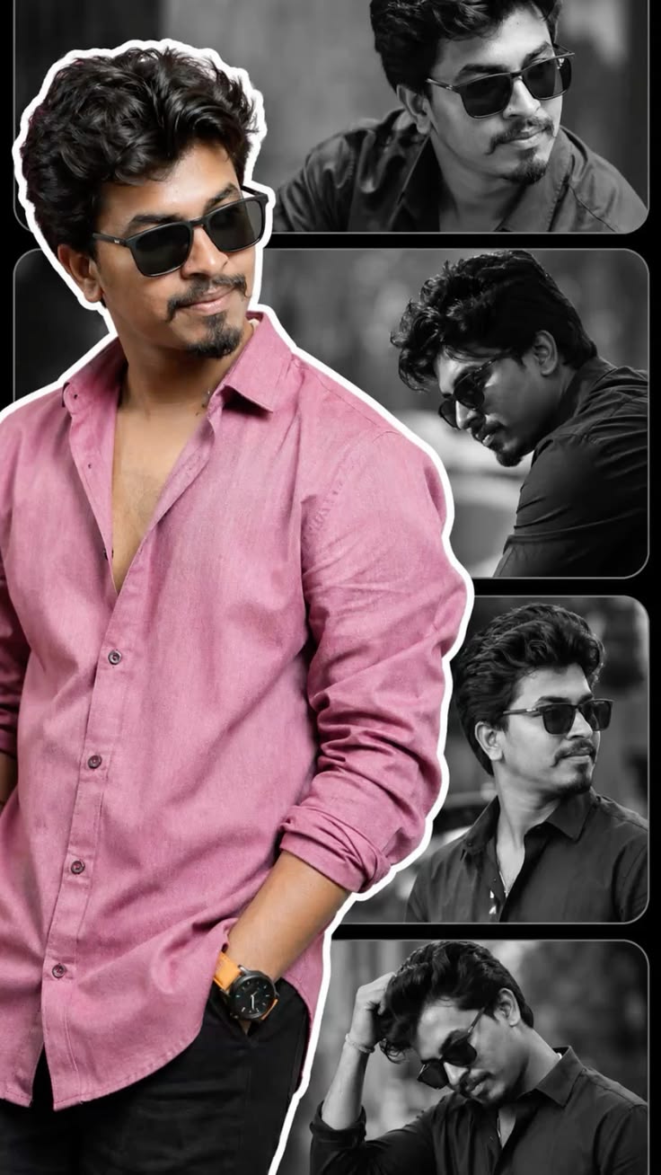 Male Collage featuring five stylish male views with selective pink color and cinematic grayscale panels.
