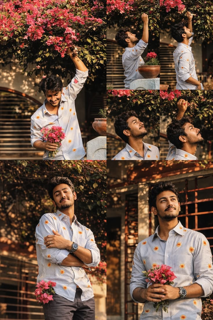 Flower Portrait Collage featuring a realistic floral editorial portrait collage with warm outdoor lighting.