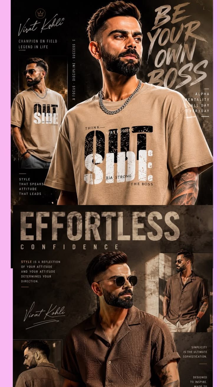 A detailed view of a Fashion Poster Collage featuring a bearded male model.