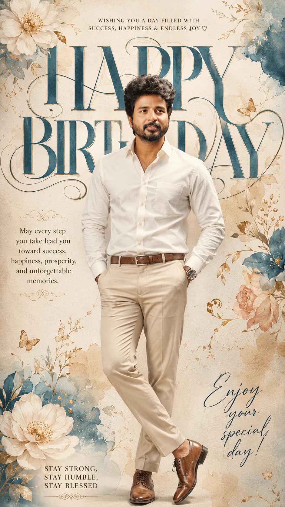 Luxury Birthday Poster with elegant floral editorial birthday design.