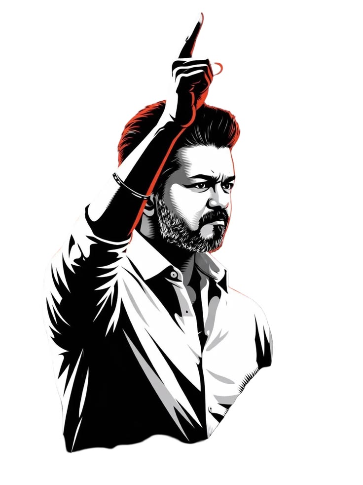 Political Poster Portrait Prompt featuring a stern vector poster portrait with raised finger gesture and red rim accents