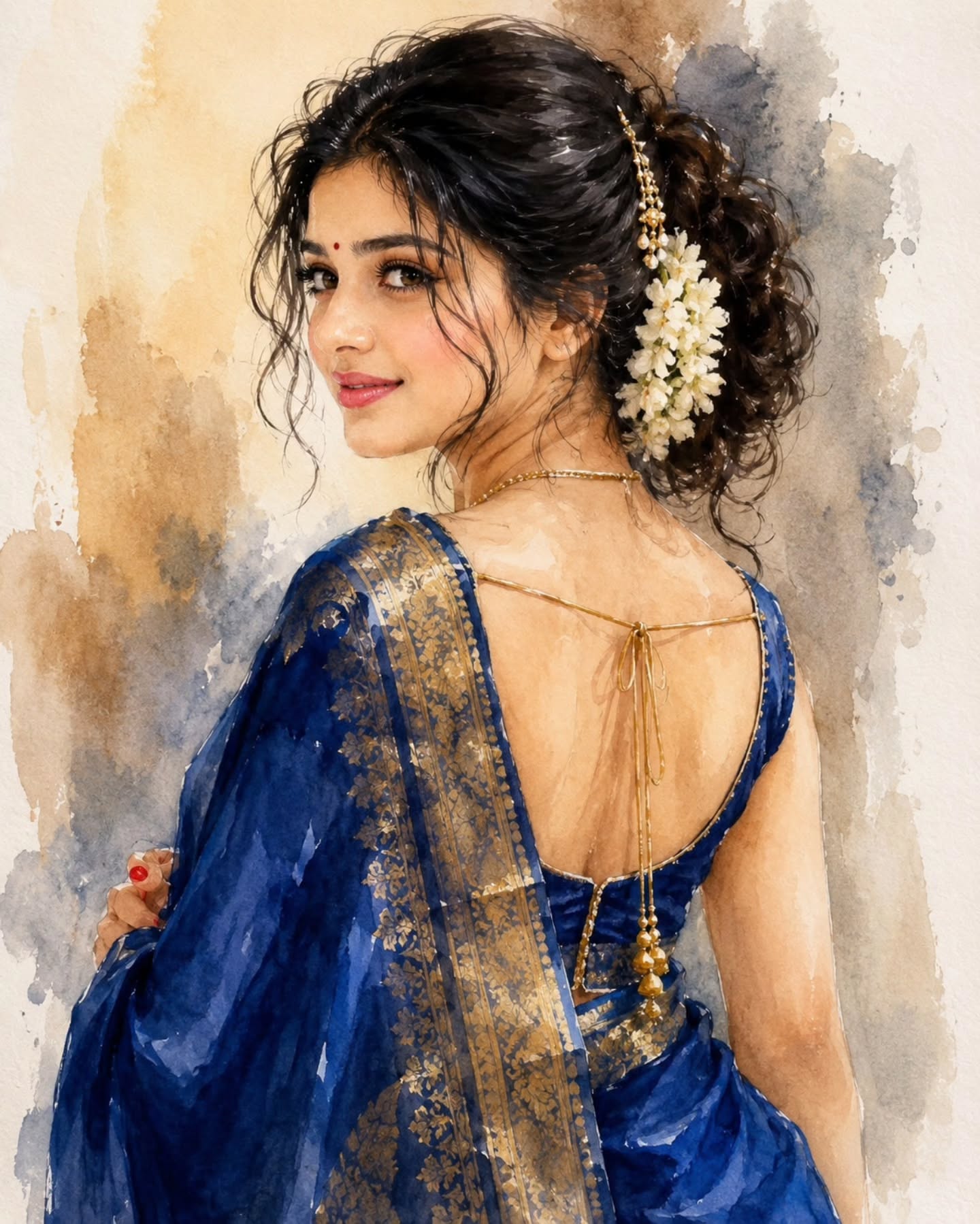 Watercolor Bridal Portrait featuring an elegant traditional bridal artwork on handmade paper.