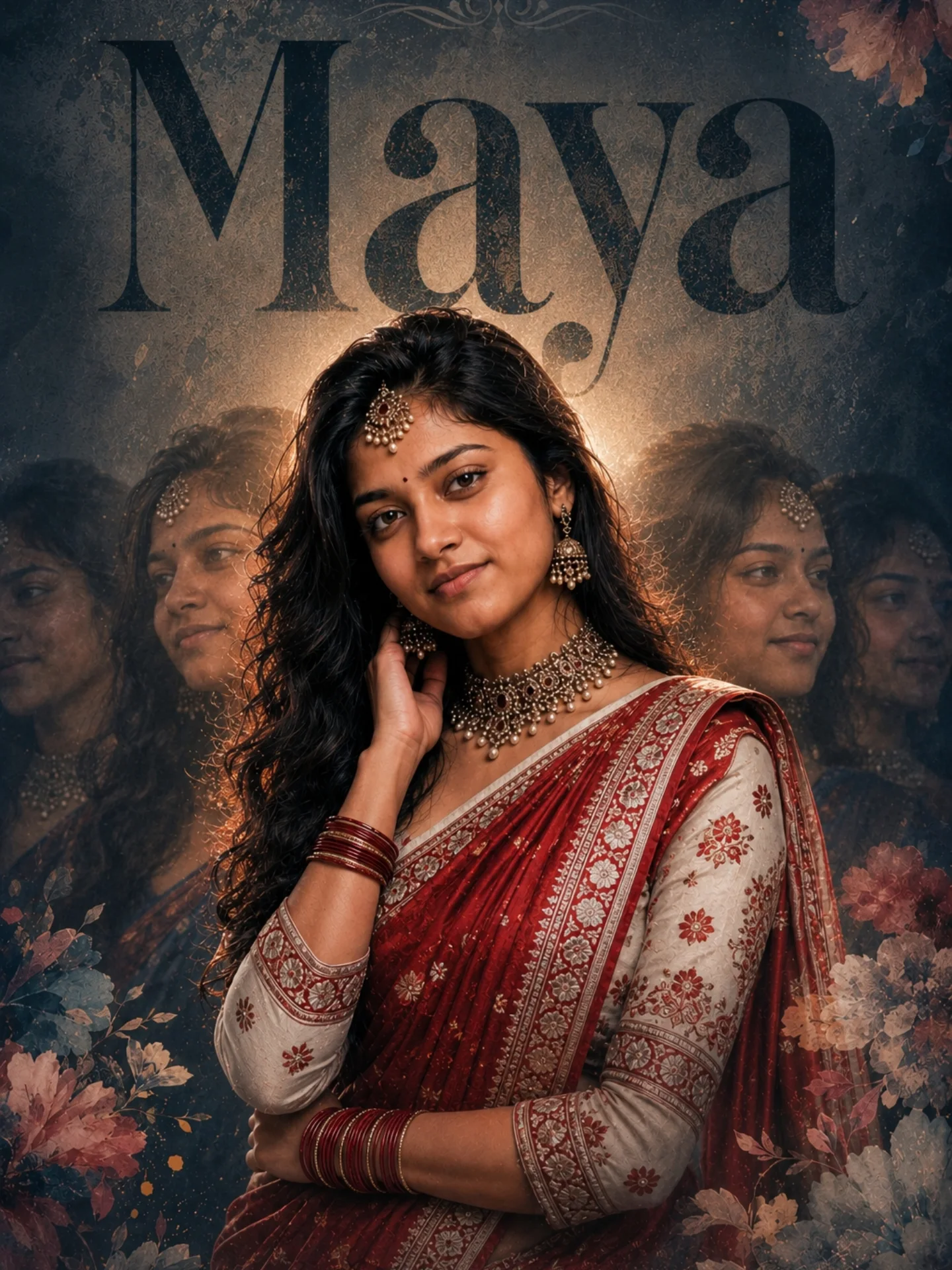 Luxury Saree Portrait featuring an elegant woman in a premium editorial ethnic fashion style.