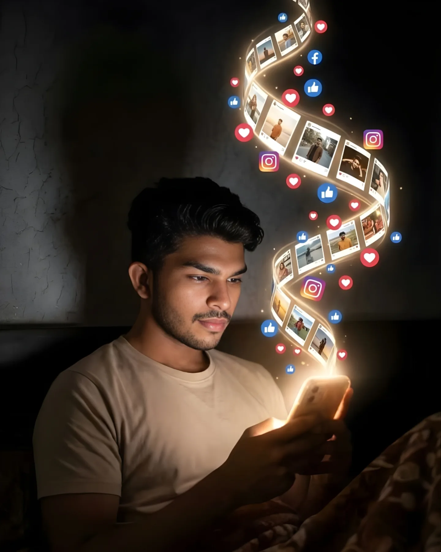 Social Media Memories featuring a luxury cinematic portrait with magical floating social media memories.