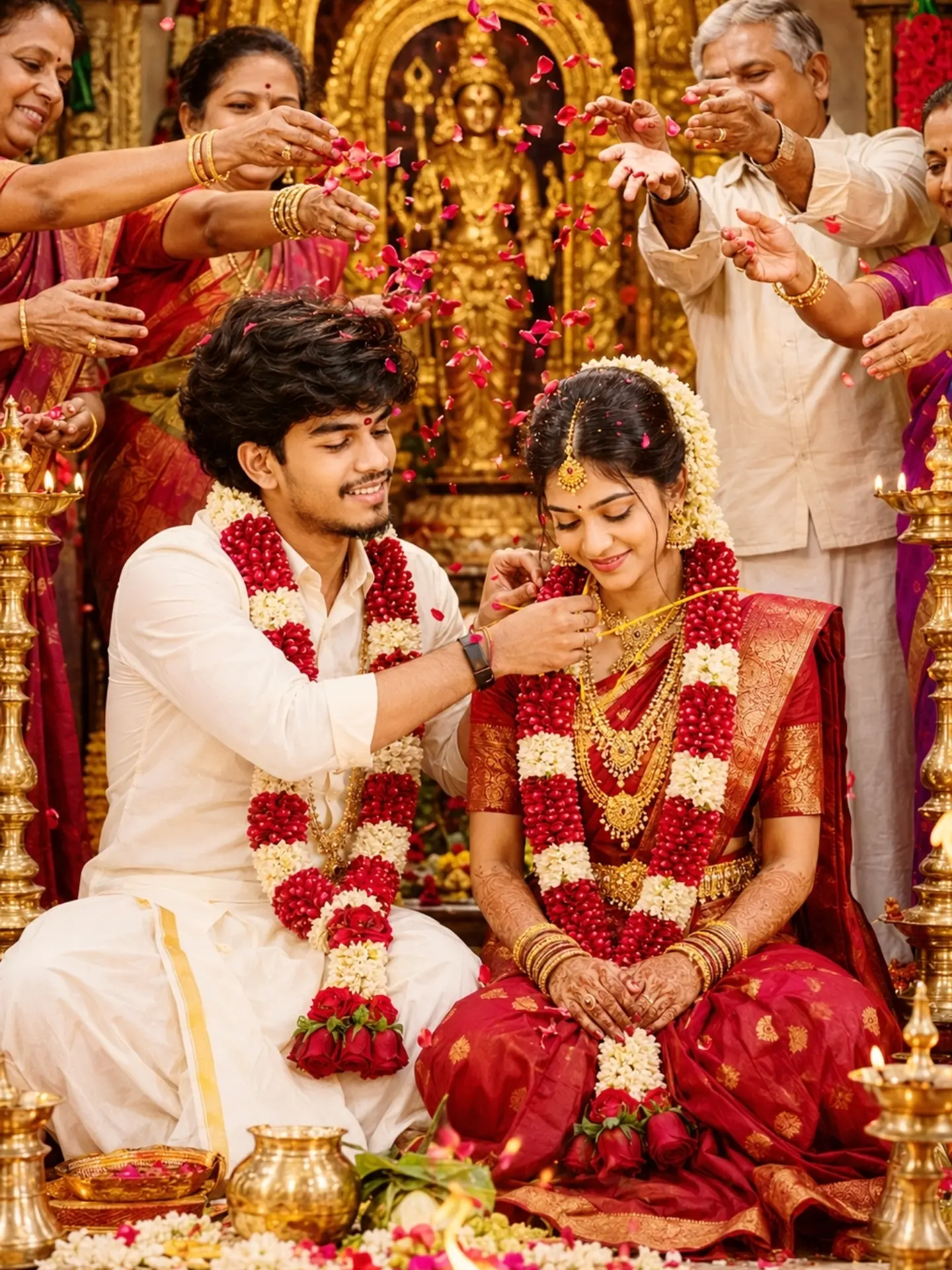 South Indian Wedding Portrait featuring a sacred Hindu wedding ceremony with cinematic realism.
